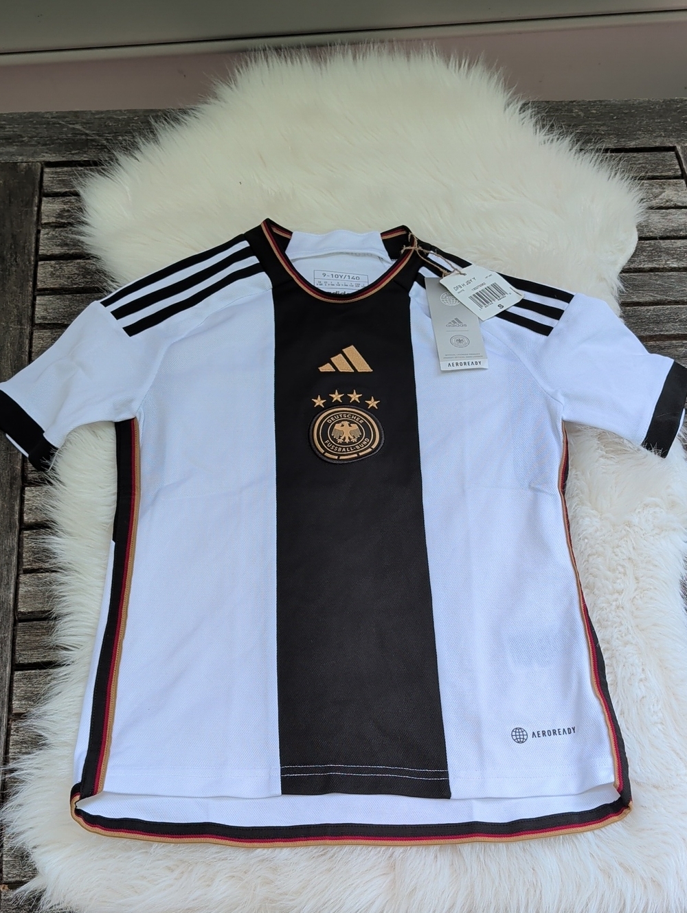 Adidas Germany Soccer Jersey - White Gold Accents World Cup Moisture Wicking Kid